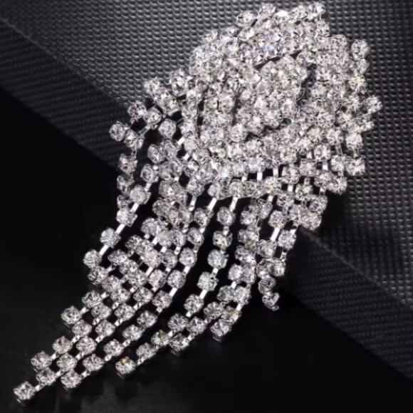 LUXURY Rhinestone Tassel Drop Earrings - Bridal/Formal - Picture 4 of 5
